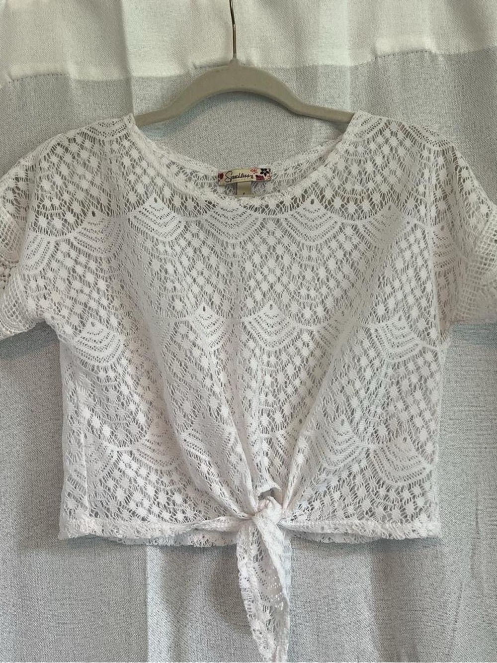 Speechless White Lace Tie-Front Crop Top